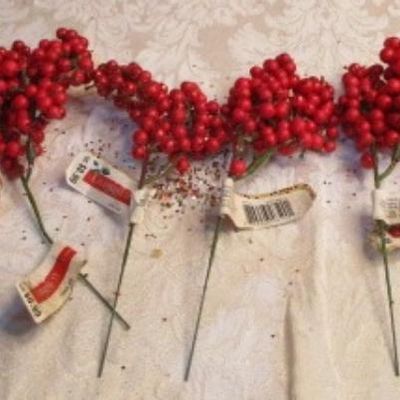 Sale Photo Thumbnail #159: 10 bright red & glittery berry picks, see pictures