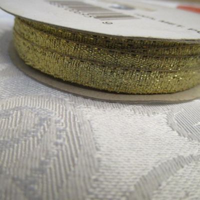 Sale Photo Thumbnail #445: 12' of red bead trim, 5 yds gold ribbon, 80", 2.22 yds Happy Holidays ribbon, 6 yds. White ribbon, 3 yd 1/4" elastic, See pictures