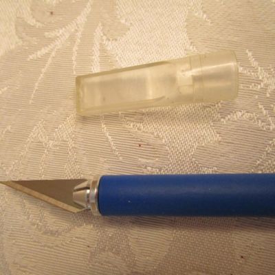 Sale Photo Thumbnail #448: Seam ribber, exacto knife, 10 safety pins, 1 embossing tool, 1 box cutter
