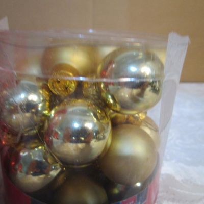 Sale Photo Thumbnail #877: Gold ornaments are glass, red & silver are shatterproof, see pictures