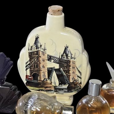Sale Photo Thumbnail #50: Lot of Mini Perfume Bottles plus Tower Bridge Flask.                           