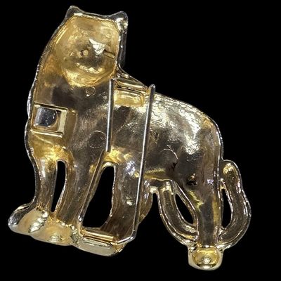 Sale Photo Thumbnail #106:  Gold-Tone Jeweled Leopard / Cat Brooch.                           