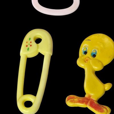 Sale Photo Thumbnail #143:  Lot of 7 Vintage Baby Rattles and Toys.                           