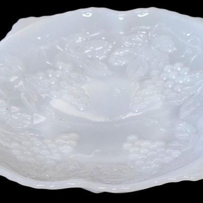 Sale Photo Thumbnail #172:  Milk Glass Grape Pedestal Plate.                           