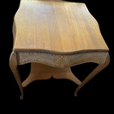 Sale Photo Thumbnail #195: 24" square × 29"T Square wood accent side table with dark painted finish and lower support legs. Dimensions: 24" Square x 29" Tall.  