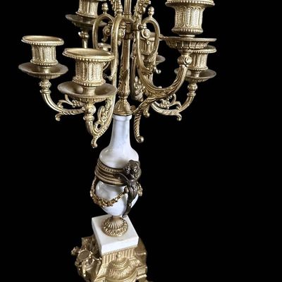Sale Photo Thumbnail #237:  Antique Gilded Clock and Candelabra Set with Cherub Motif.                           
