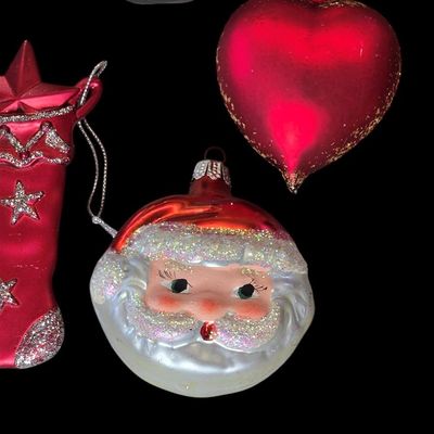 Sale Photo Thumbnail #309:  Lot of Blown Glass Santa Ornaments.                           