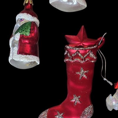 Sale Photo Thumbnail #310:  Lot of Blown Glass Santa Ornaments.                           