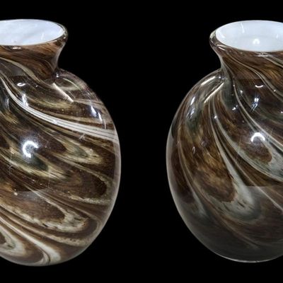 Sale Photo Thumbnail #355:  Pair of Burton + Burton Swirl Glass Vases.                           