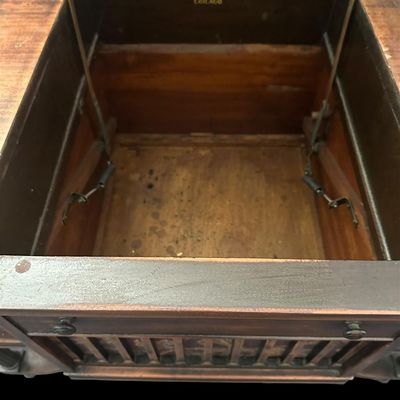 Sale Photo Thumbnail #473: 37 X 25 X 48 Vintage Bush & Lane music cabinet with decorative slats. 37 X 25 X 48 Local  .  