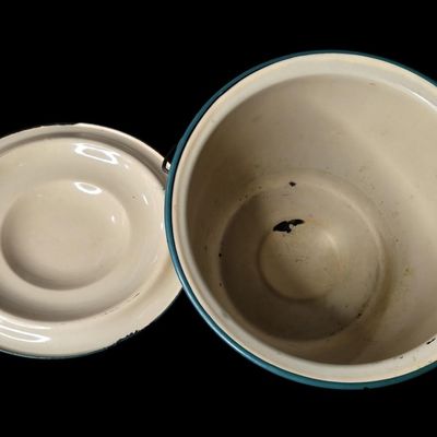 Sale Photo Thumbnail #516:  Enamel Chamber Pot with Lid.                           