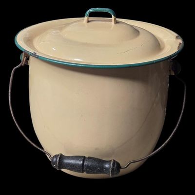 Sale Photo Thumbnail #513:  Enamel Chamber Pot with Lid.                           