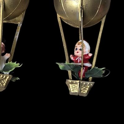 Sale Photo Thumbnail #557:  Vintage Christmas Ornaments  Elves in Hot Air Balloons.                           