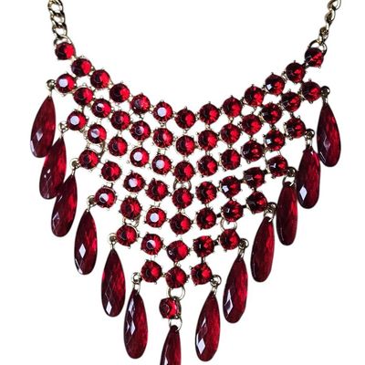Sale Photo Thumbnail #667:  Red Acrylic Rhinestone Necklace.                           