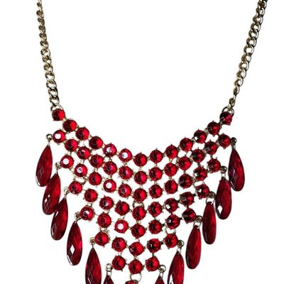 Sale Photo Thumbnail #665:  Red Acrylic Rhinestone Necklace.                           