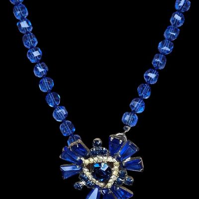 Sale Photo Thumbnail #674:  Blue Crystal Necklace with Pin Pendant.                           