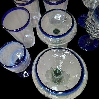 Sale Photo Thumbnail #776:  Mexican Hand-Blown Cobalt-Rim Glass Bowl.                           