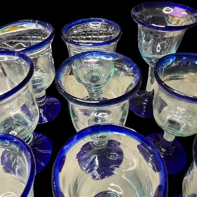 Sale Photo Thumbnail #771:  Mexican Hand-Blown Cobalt-Rim Glass Bowl.                           