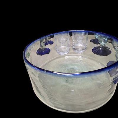 Sale Photo Thumbnail #778:  Mexican Hand-Blown Cobalt-Rim Glass Bowl.                           