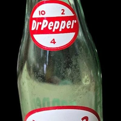 Sale Photo Thumbnail #830:  Lot of 3 soda bottles: 2 Dr Pepper / 1 Pepsi.                           