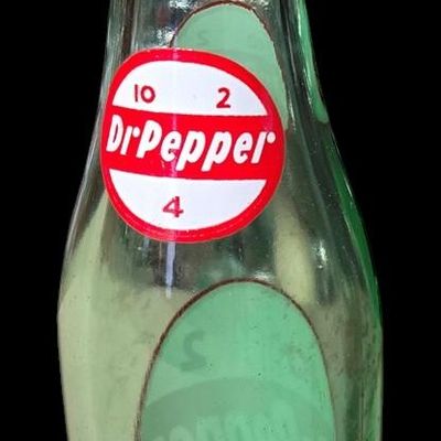 Sale Photo Thumbnail #831:  Lot of 3 soda bottles: 2 Dr Pepper / 1 Pepsi.                           