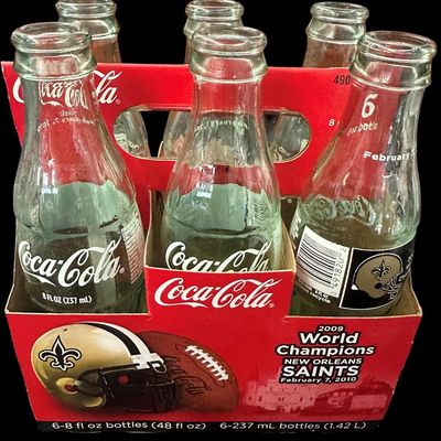 Sale Photo Thumbnail #858:  2009 New Orleans Saints World Champions Coca-Cola 6-pack carrier.