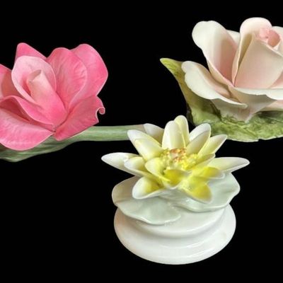 Sale Photo Thumbnail #1020:  3 Capodimonte Floral Porcelain Figurines  3-4 Inches Each.                           