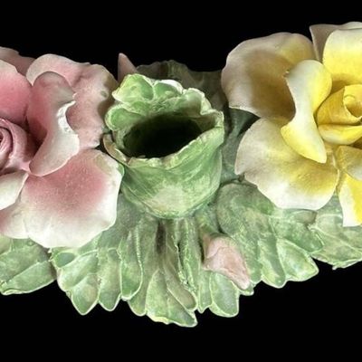 Sale Photo Thumbnail #1051:  Capodimonte 6-Inch Hand-Painted Floral Candleholder.                           