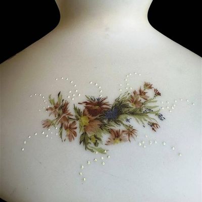 Sale Photo Thumbnail #1076:  Fenton Hand-Painted Custard Glass Lamp with Floral Design  24 x 13.5 Inches.                           