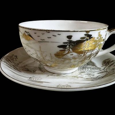 Sale Photo Thumbnail #1083:  3 Lithopane Cups and Saucers Featuring Portraits.                           