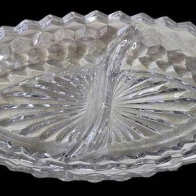 Sale Photo Thumbnail #1154:  American Fostoria 3-Piece Glass Set With Divided and Footed Bowls.                           