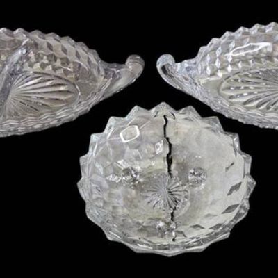 Sale Photo Thumbnail #1153:  American Fostoria 3-Piece Glass Set With Divided and Footed Bowls.                           