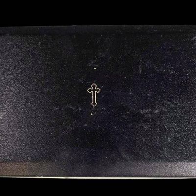 Sale Photo Thumbnail #1187:  Portable Communion Set with Black Case and Golden Cross Accent.                           