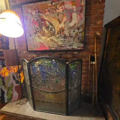 Sale Photo Thumbnail #16: Wisteria leaded fireplace screen, fireplace tools, art