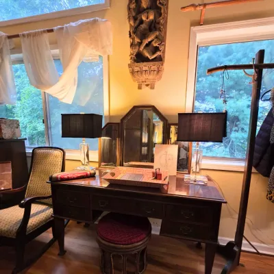 Sale Photo Thumbnail #30: Persian Indian Wood Carving, Antique vanity desk