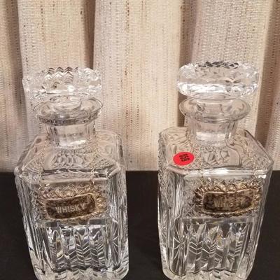 Lot-90 Pair of Square Crystal Glass  Whisky Decanters