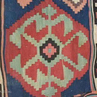 Lot-146 Antique Iranian Flat Knot Rug Kurdish Kilim Pattern 12x5
