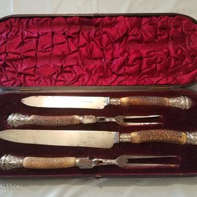 Lot-60 Stag Set Knife & Fork 4 Pc in Case A&N.C.S.L.