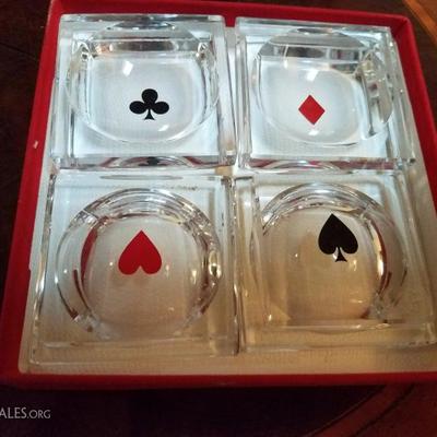 4 Bridge Themed Baccarat Glass Ashtrays Lot