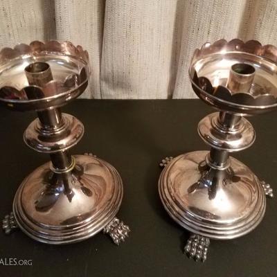 Lot-34 Pair of 10" Rounded Silver Plated Claw Foot Candle Holders