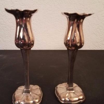 Lot-40 Small 5" Pair of Silver Plate Candle Holders