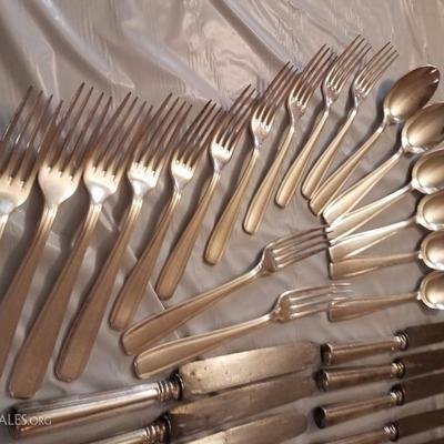 Lot-63 42 Pc Loose Ercuis Silverware Stamped Knives & Spoons