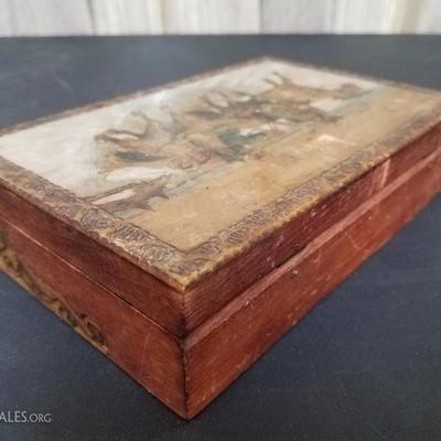 Lot-131 Wooden Box Painted Horses W/ Key (Single)