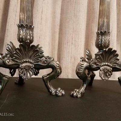 Lot-35 Pair 19th Century Elkington Claw Foot Candelabras 