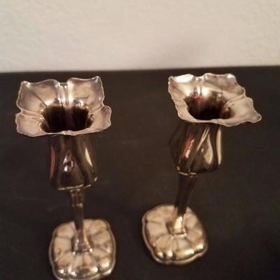 Lot-40 Small 5" Pair of Silver Plate Candle Holders