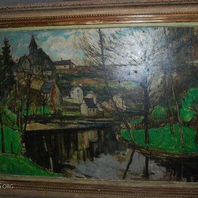 Lot-24 Vintage 1955 Painting Oil on Canvas 57"x42" Signed