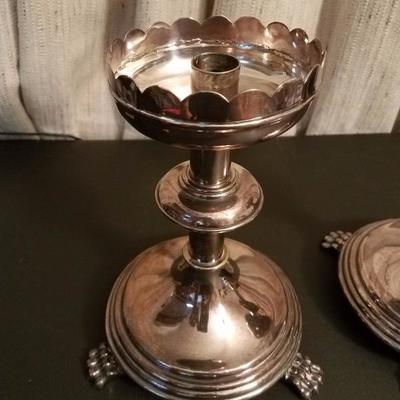 Lot-34 Pair of 10" Rounded Silver Plated Claw Foot Candle Holders