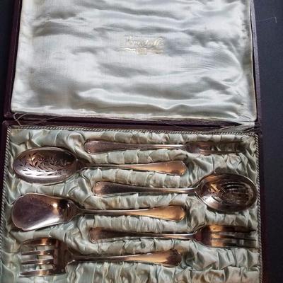 Lot-52 Set of 6 Christofle Orfevrerie Flatware Serving Pieces in Case