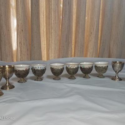 Lot-87 10 Pc Mini Silver Plate Lot W/ Porcelain 