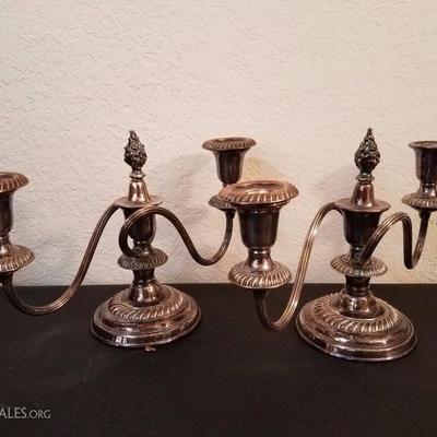 Lot-39 Twisted 2 Candle Candelabra Silver Plate Pair of 2